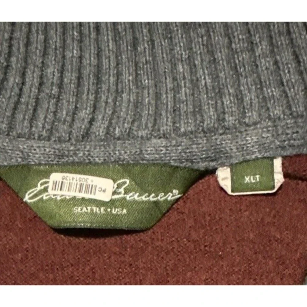 Eddie Bauer Men’s XLT 1/4 Zip Sweater Maroon Cotton Cashmere Pullover - Picture 2 of 6